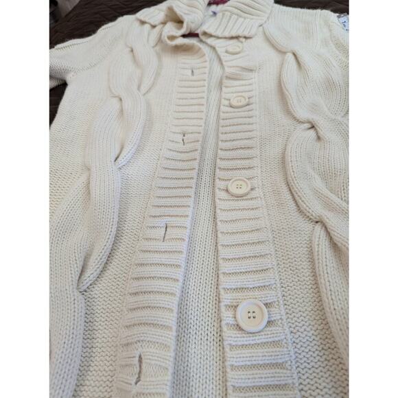 Ivory duster fisherman cardigan w/ rectangular collar & buttons Nine & Co, L - Picture 8 of 8